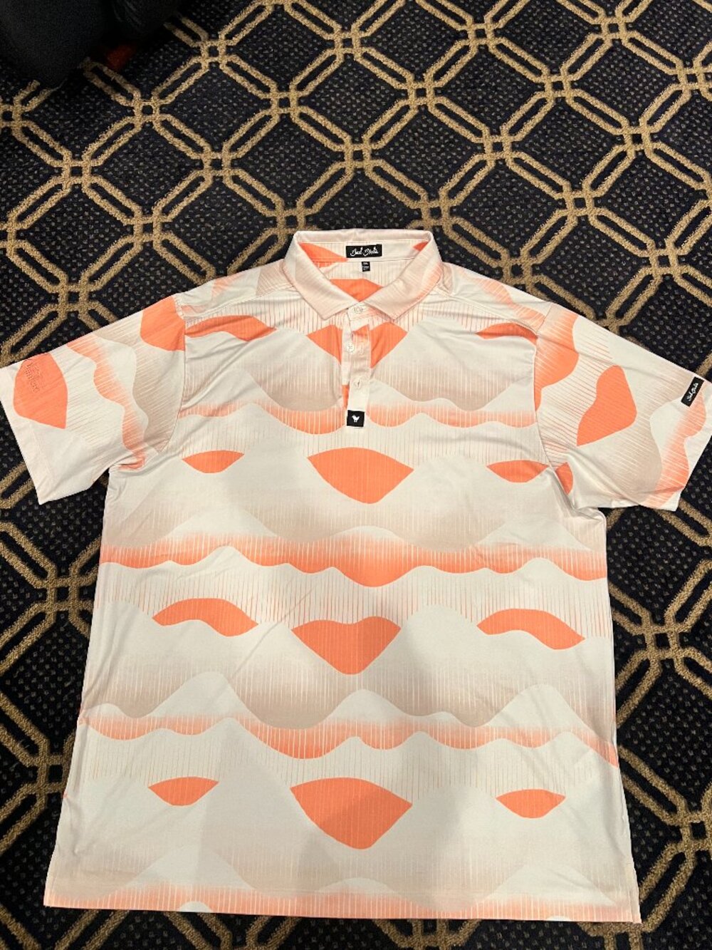 Bad Birdie Men’s 2XL Quintero Golf Polo White Coral Orange Abstract Performance